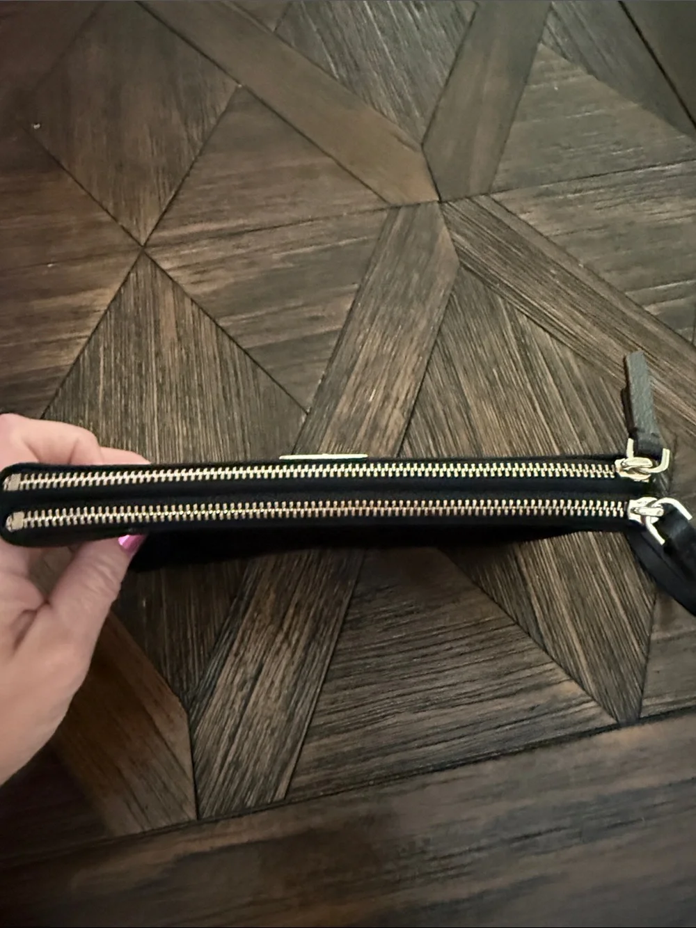 Kate Spade Dawn Medium Black Nylon Double Zip Wristlet Gold Logo Wristlet